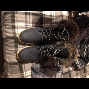 Blue leather with for around the top